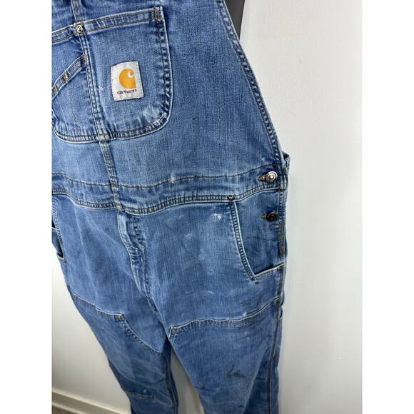 Carhartt Double Knee Denim Overalls Carpenter Workwear Utility 42x30 Distressed - Picture 13 of 16